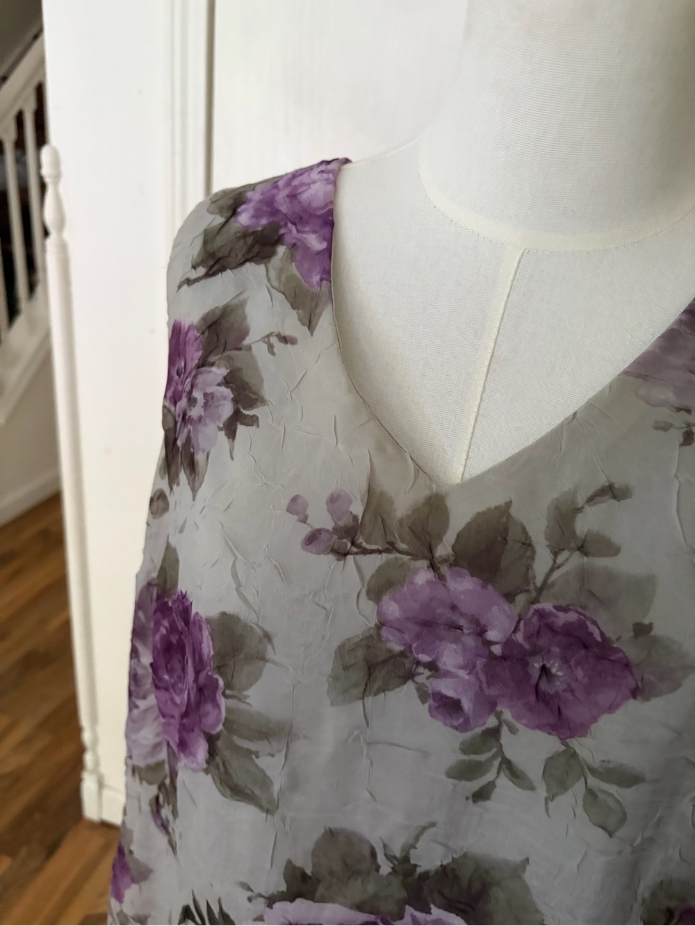 Vintage 90s Floral Overlay Long Dress Purple Roses Cottagecore Women’s XL - Picture 11 of 12